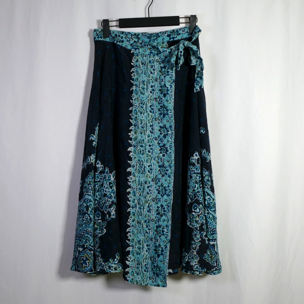 Talbots Y2K Fairy Grunge Paisley Silk Midi Wrap Skirt Size 10 Petite Whimsigoth
